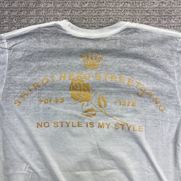 SHIROI NEKO Shirt Men Medium M Light Gray Crowned Tiger Roses Back to Back Print - Picture 6 of 14